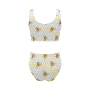 Bee honeycomb seamless design pattern Chest Bowknot High Waisted Bikini Swimsuit