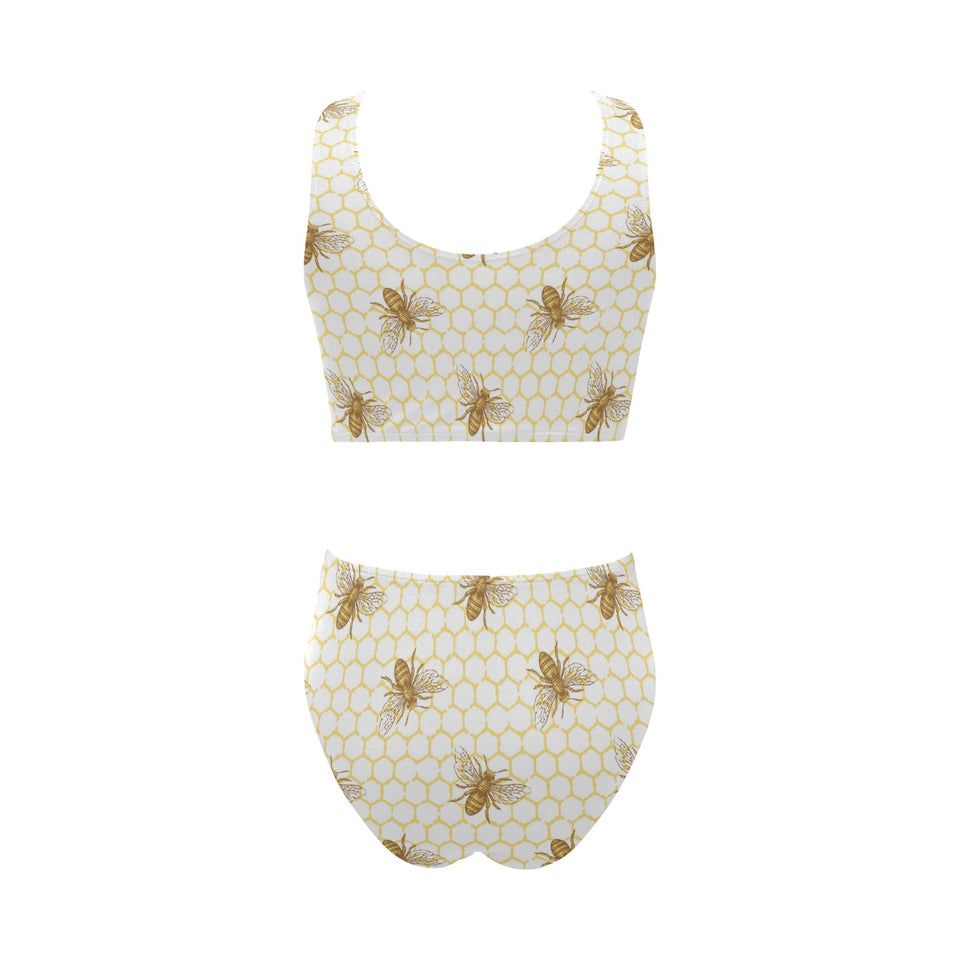 Bee honeycomb seamless design pattern Chest Bowknot High Waisted Bikini Swimsuit