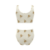Bee honeycomb seamless design pattern Chest Bowknot High Waisted Bikini Swimsuit