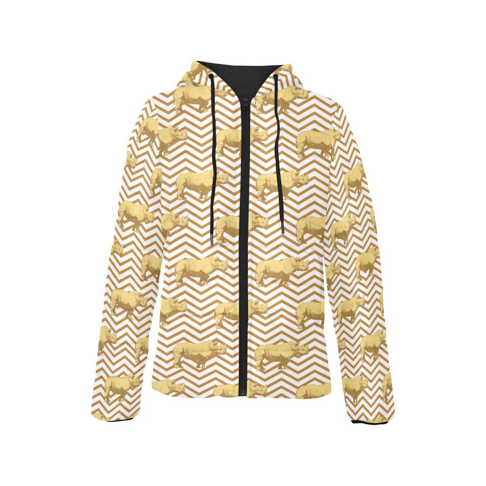Rhino yellow theme pattern Women's Padded Hooded Jacket