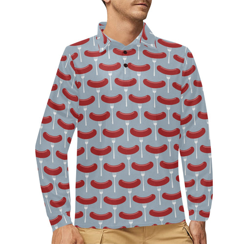 Sausage Pattern Print Design 02 Men's Long Sleeve Polo Shirt