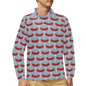 Sausage Pattern Print Design 02 Men's Long Sleeve Polo Shirt