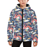 Blue red dragon cloud pattern Kids' Boys' Girls' Padded Hooded Jacket