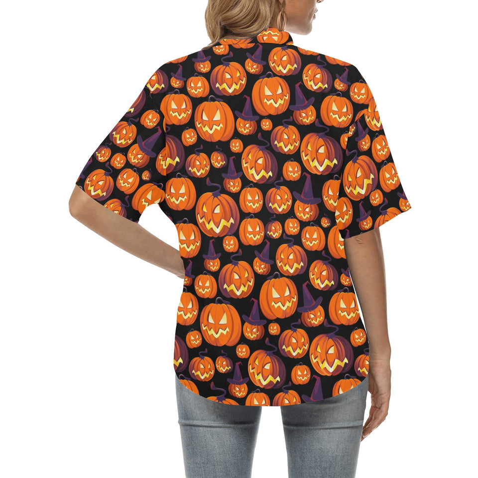 Halloween Pumpkin pattern Women's All Over Print Hawaiian Shirt