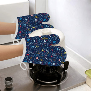 Music Notes Pattern Print Design 03 Heat Resistant Oven Mitts