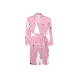 Llama Alpaca pink background Men's Long Sleeve Belted Night Robe