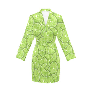 Slices of Lime pattern Women's Long Sleeve Belted Night Robe