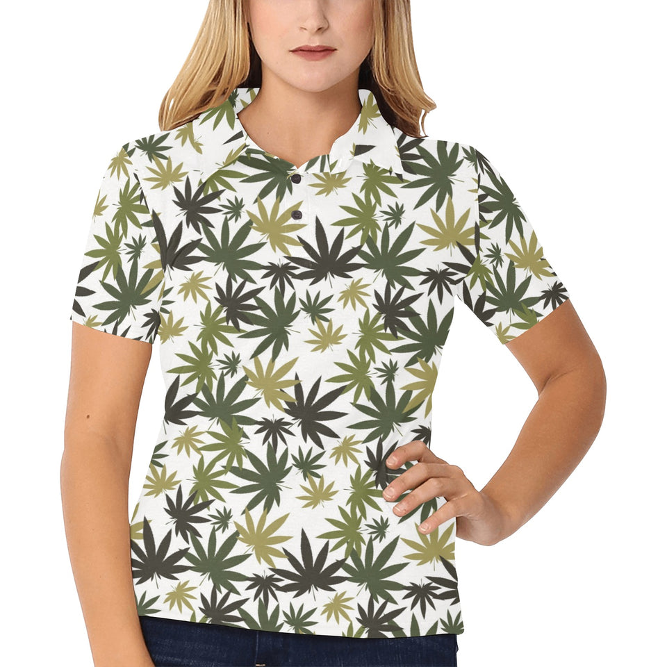Canabis Marijuana Weed Pattern Print Design 05 Women's All Over Print Polo Shirt