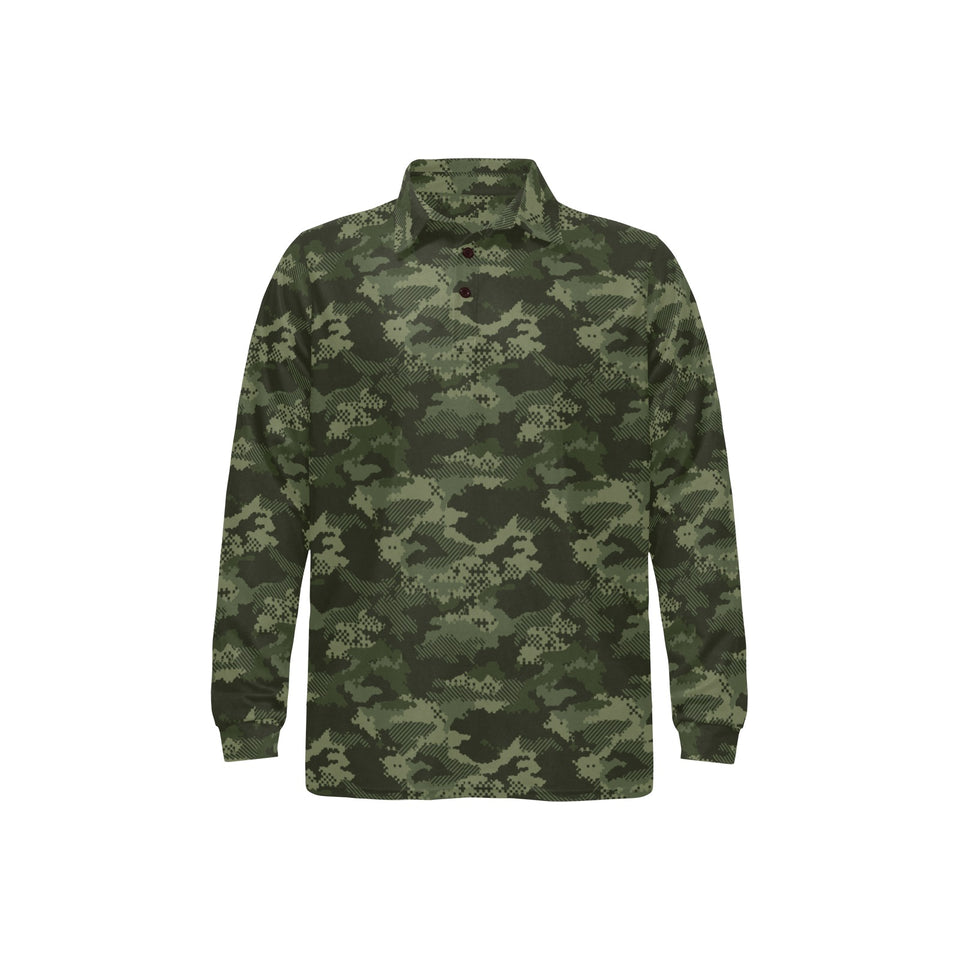 Digital Green camouflage pattern Men's Long Sleeve Polo Shirt