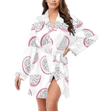 dragon fruit pattern Women's Long Sleeve Belted Night Robe