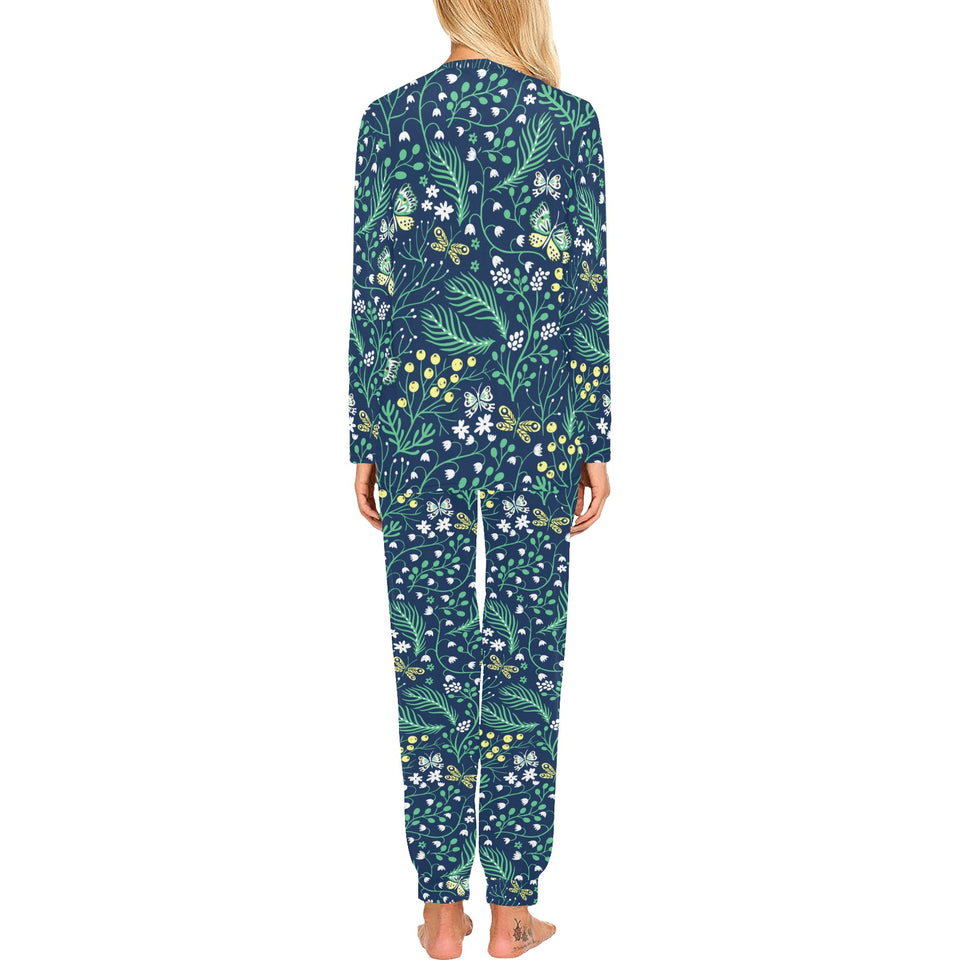 butterfly leaves pattern Women's All Over Print Pajama Set