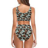 Coconut Pattern Print Design 03 Chest Bowknot High Waisted Bikini Swimsuit