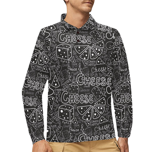 Handwritten cheese pattern Men's Long Sleeve Polo Shirt