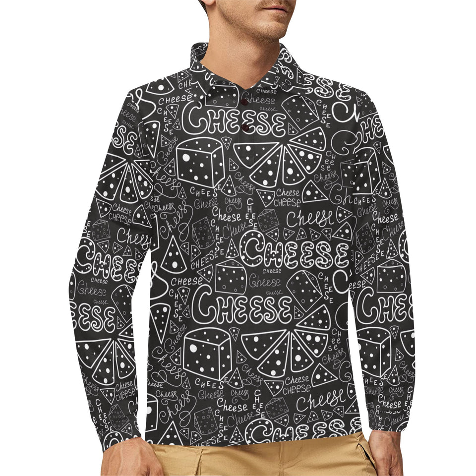 Handwritten cheese pattern Men's Long Sleeve Polo Shirt