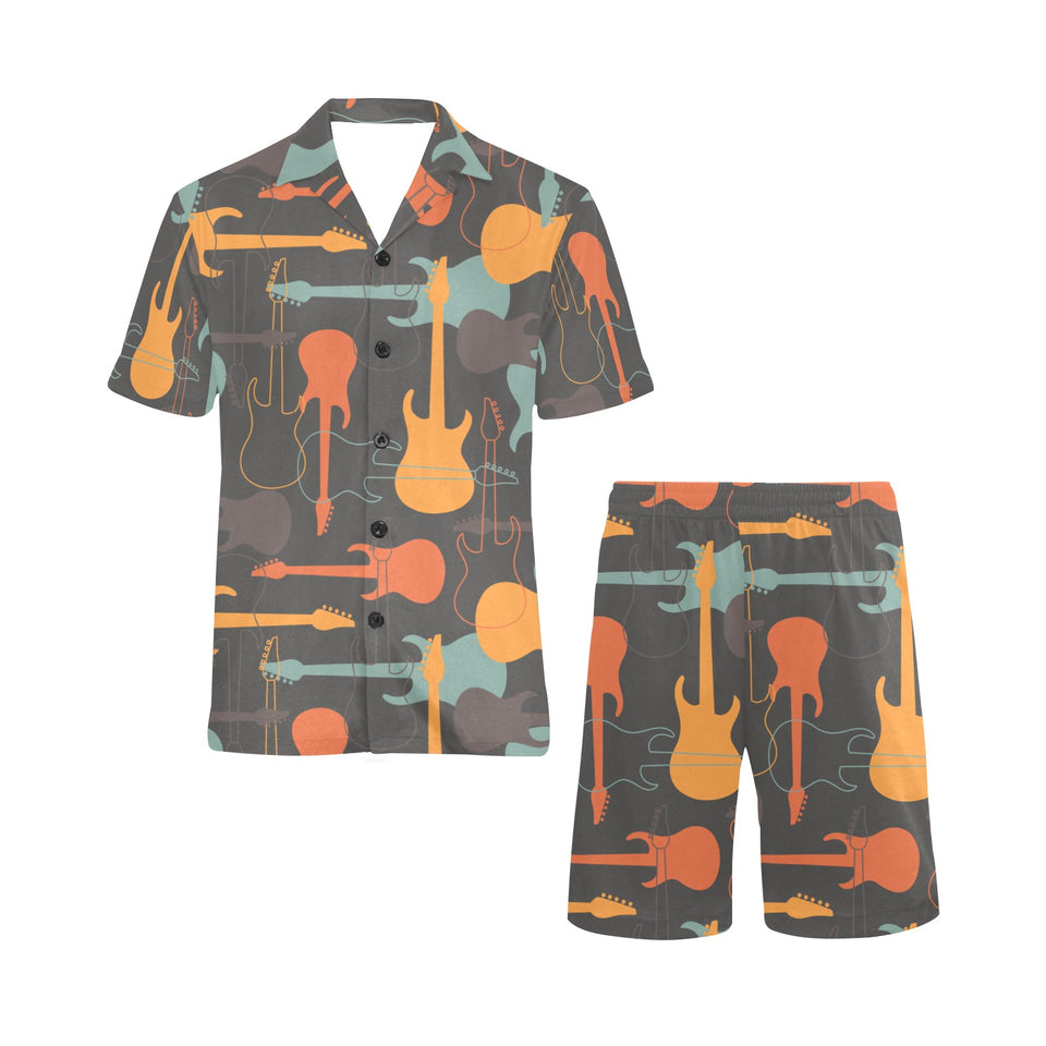 electric guitars pattern Men's V-Neck Short Pajama Set