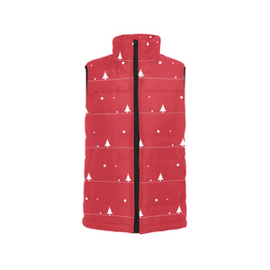 Christmas tree star snow red background Women's Padded Vest