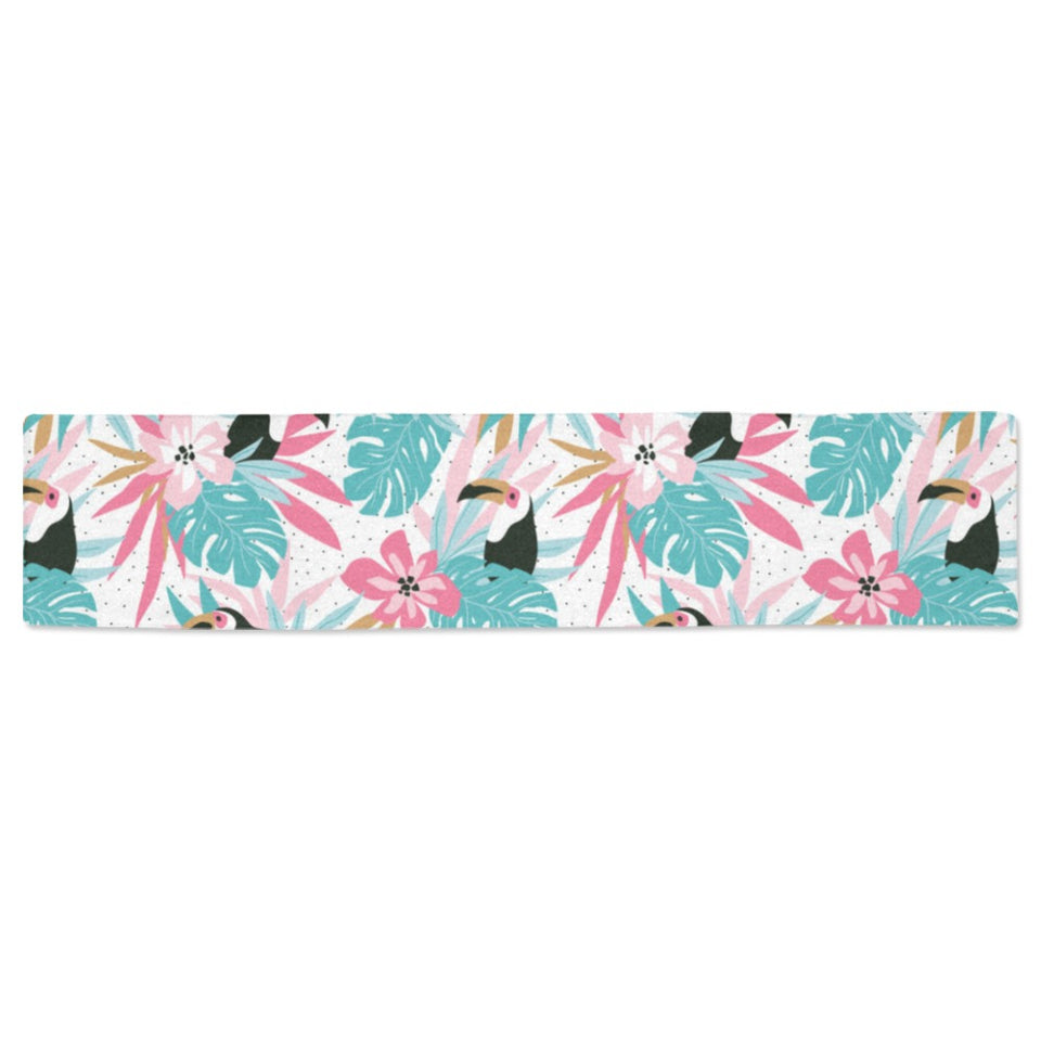 Toucan tropical flower leave pattern Table Runner