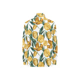 yellow tulips pattern Women's Long Sleeve Polo Shirt