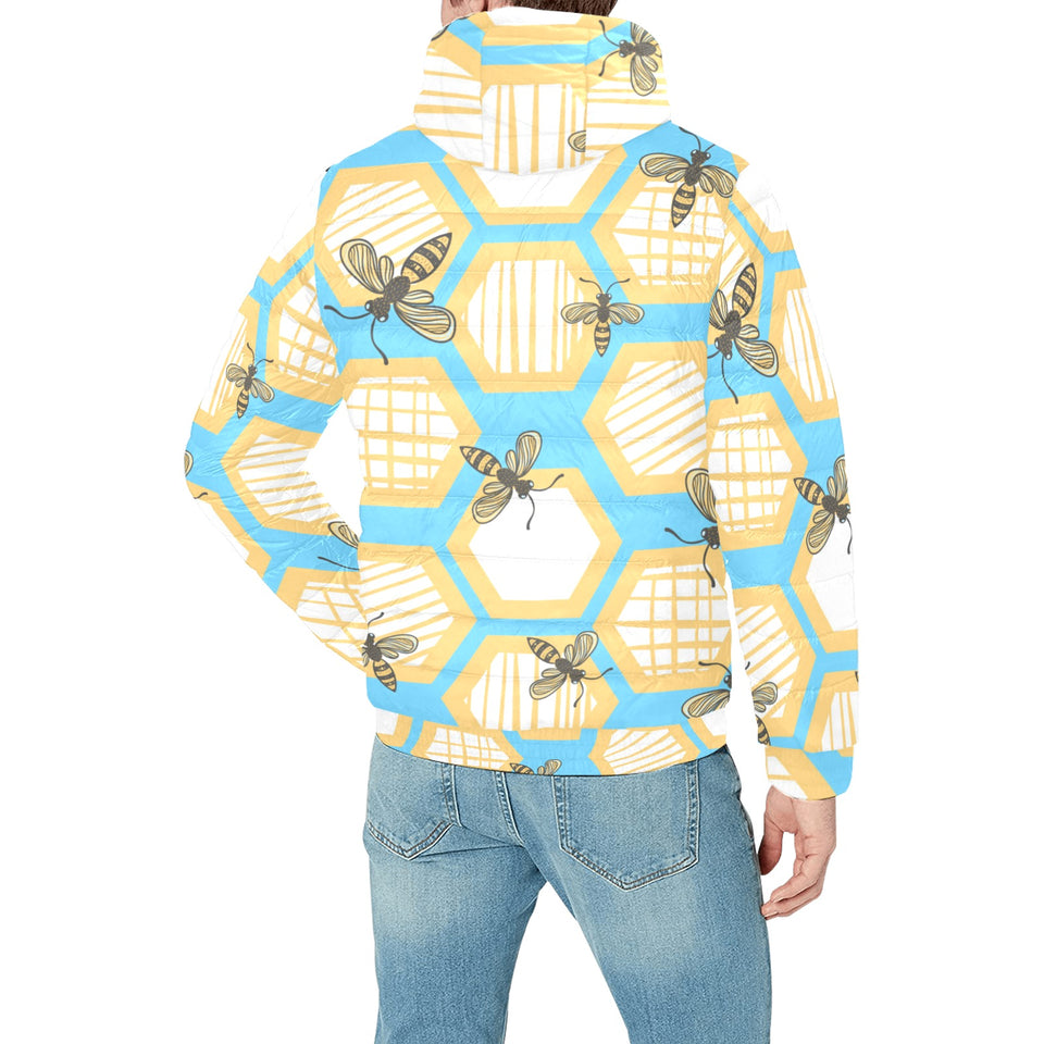 Bee honeycomb pattern Men's Padded Hooded Jacket