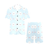White cute pomeranian pattern Men's V-Neck Short Pajama Set