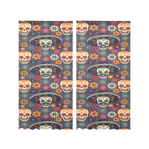 Sugar skulls flower maxican pattern Gauze Curtain