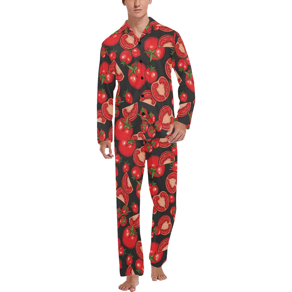 Tomato black background Men's Long Pajama Set