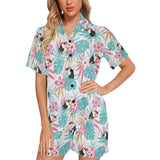 Toucan tropical flower leave pattern Women's V-Neck Short Pajama Set