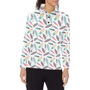 Surfboard Pattern Print Design 04 Women's Long Sleeve Polo Shirt