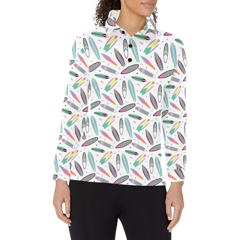 Surfboard Pattern Print Design 04 Women's Long Sleeve Polo Shirt