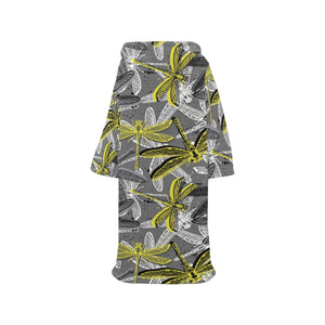 Hand drawn dragonfly pattern Blanket Robe with Sleeves