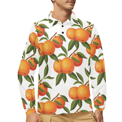 Oranges pattern background Men's Long Sleeve Polo Shirt
