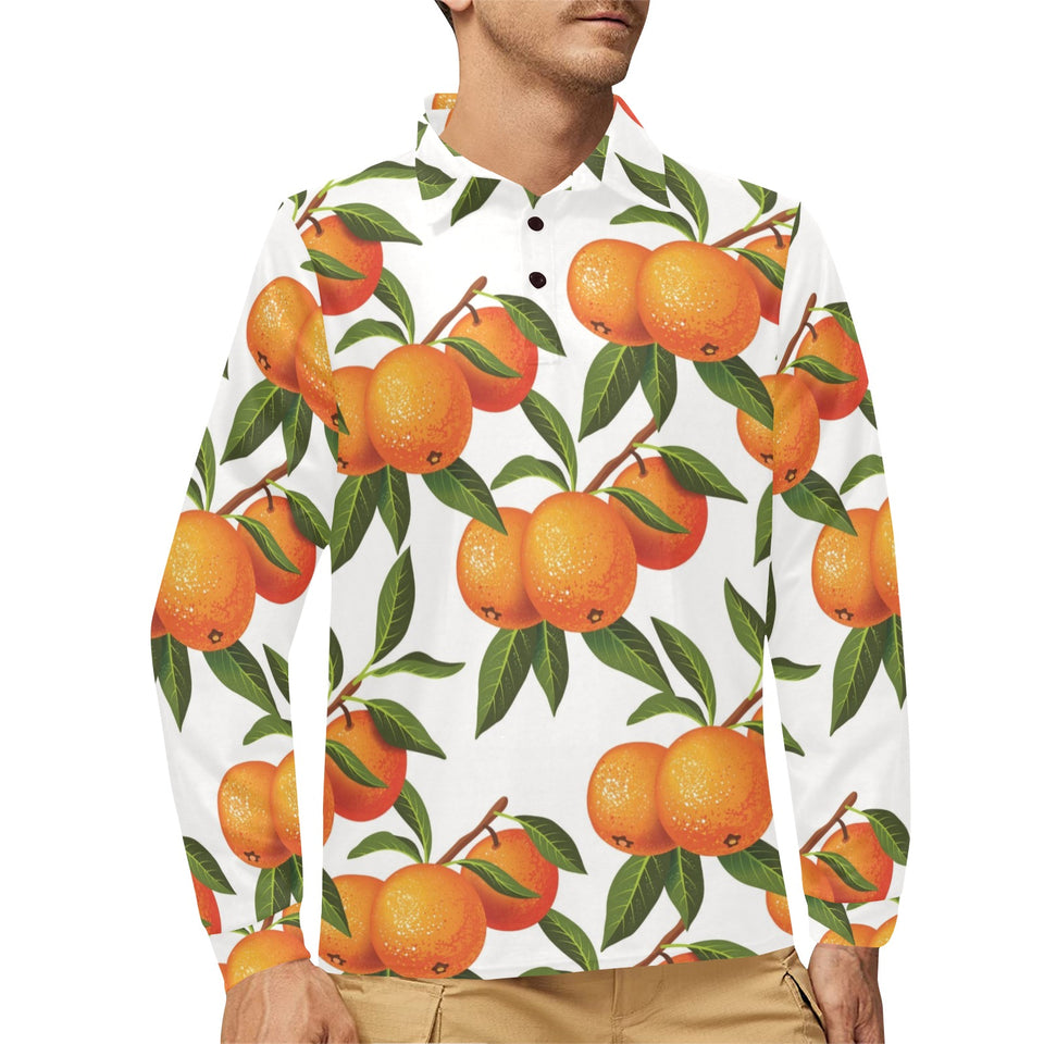 Oranges pattern background Men's Long Sleeve Polo Shirt