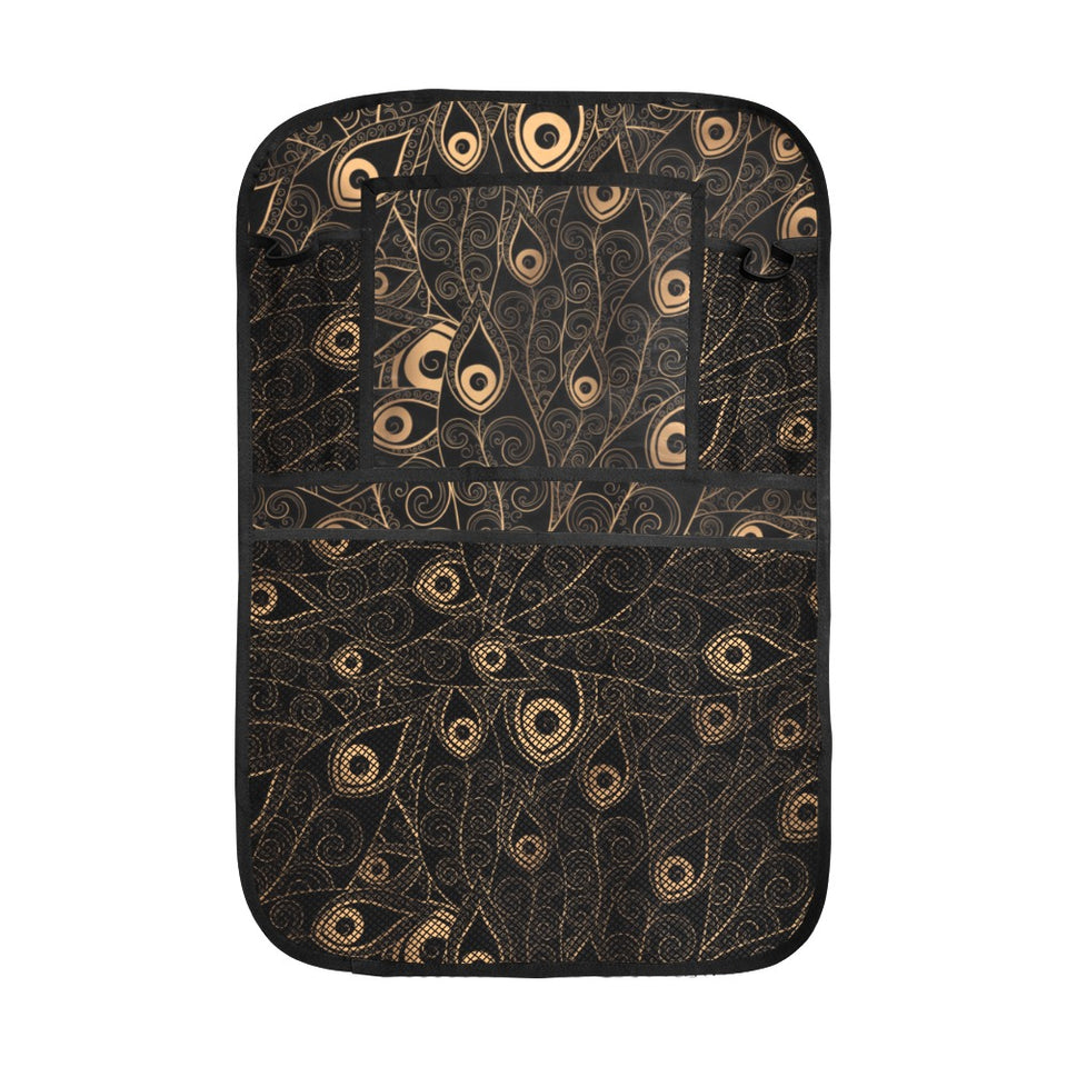 Gold peacock feather pattern Car Seat Back Organizer