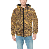 cacao beans tribal polynesian pattern background Men's Padded Hooded Jacket
