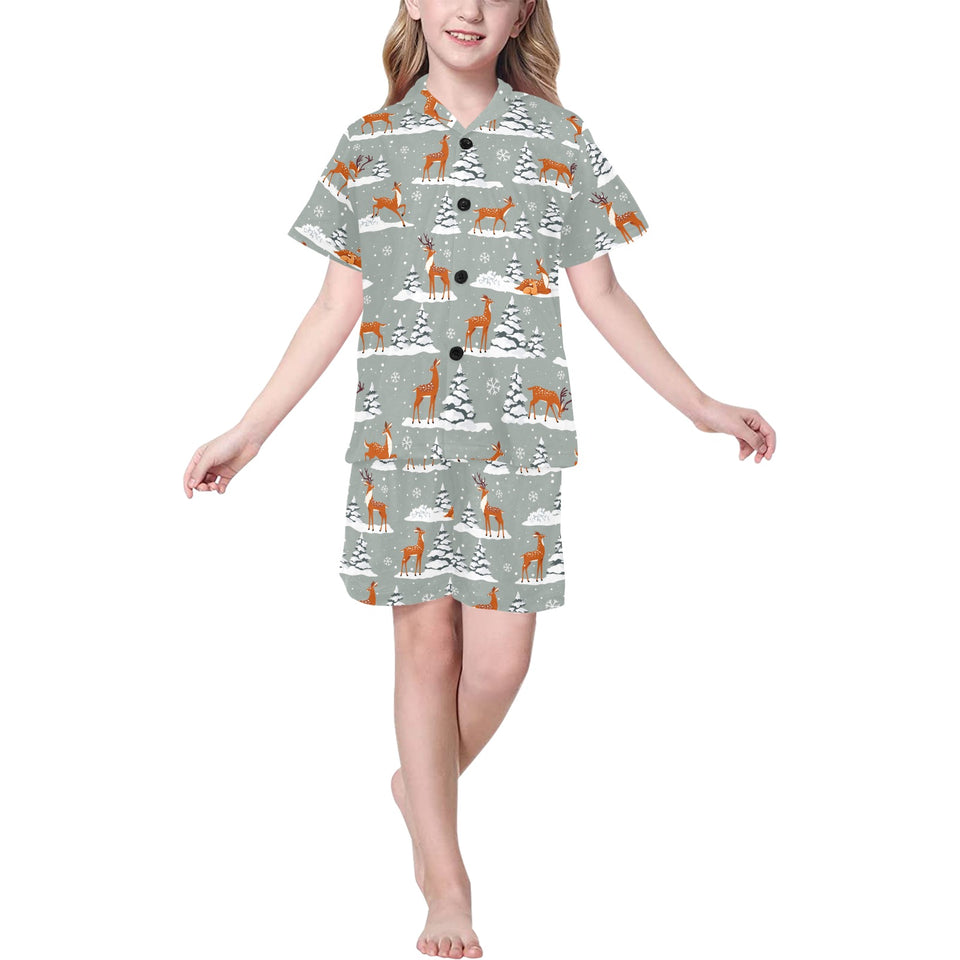 Beautiful deers Winter Christmas Kids' Boys' Girls' V-Neck Short Pajama Set