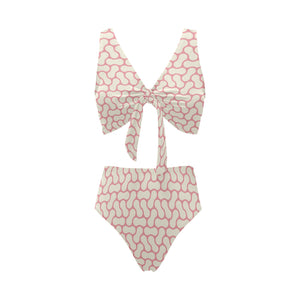 peanuts texture pattern Chest Bowknot High Waisted Bikini Swimsuit