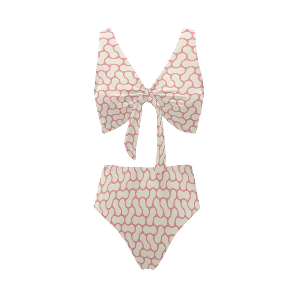 peanuts texture pattern Chest Bowknot High Waisted Bikini Swimsuit