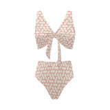 peanuts texture pattern Chest Bowknot High Waisted Bikini Swimsuit
