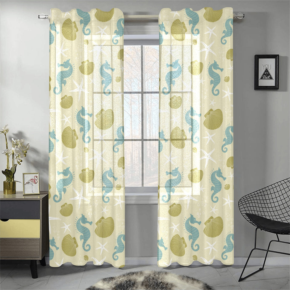 Seahorse shell starfish pattern background Gauze Curtain