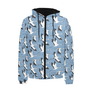 Seagull Pattern Print Design 04 Men's Padded Hooded Jacket