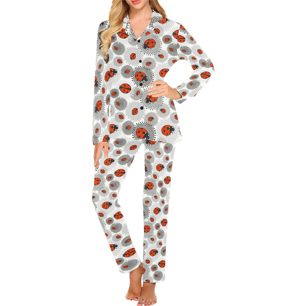 Ladybug Pattern Print Design 05 Women's Long Pajama Set