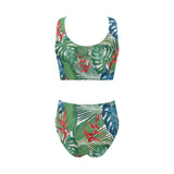 heliconia palm and monstera leaves pattern Chest Bowknot High Waisted Bikini Swimsuit