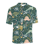 dinosaurs tropical leaves flower pattern Men's All Over Print Polo Shirt