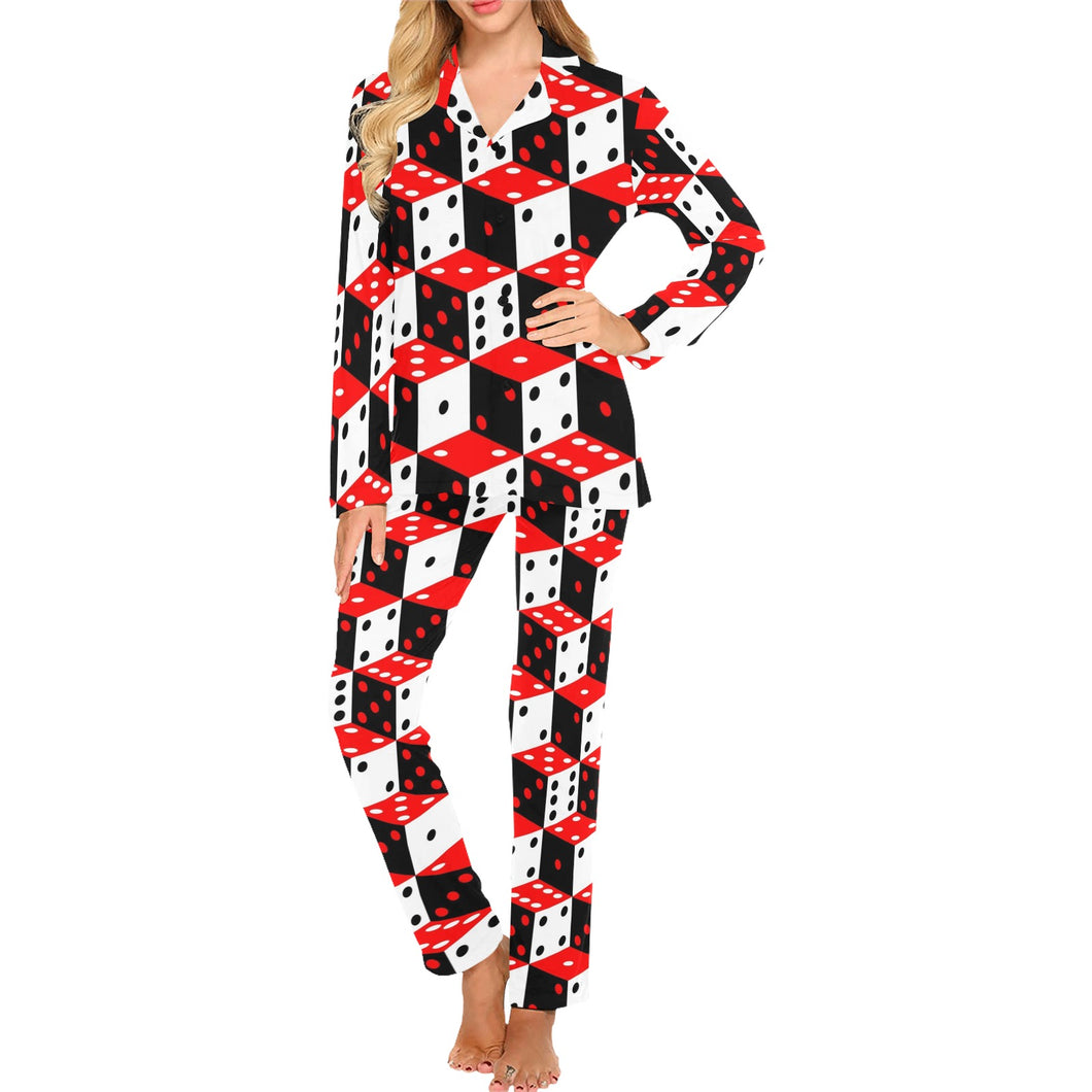 Dice Pattern Print Design 02 Women's Long Pajama Set