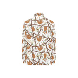 Sloths hanging on the tree pattern Women's Long Sleeve Polo Shirt