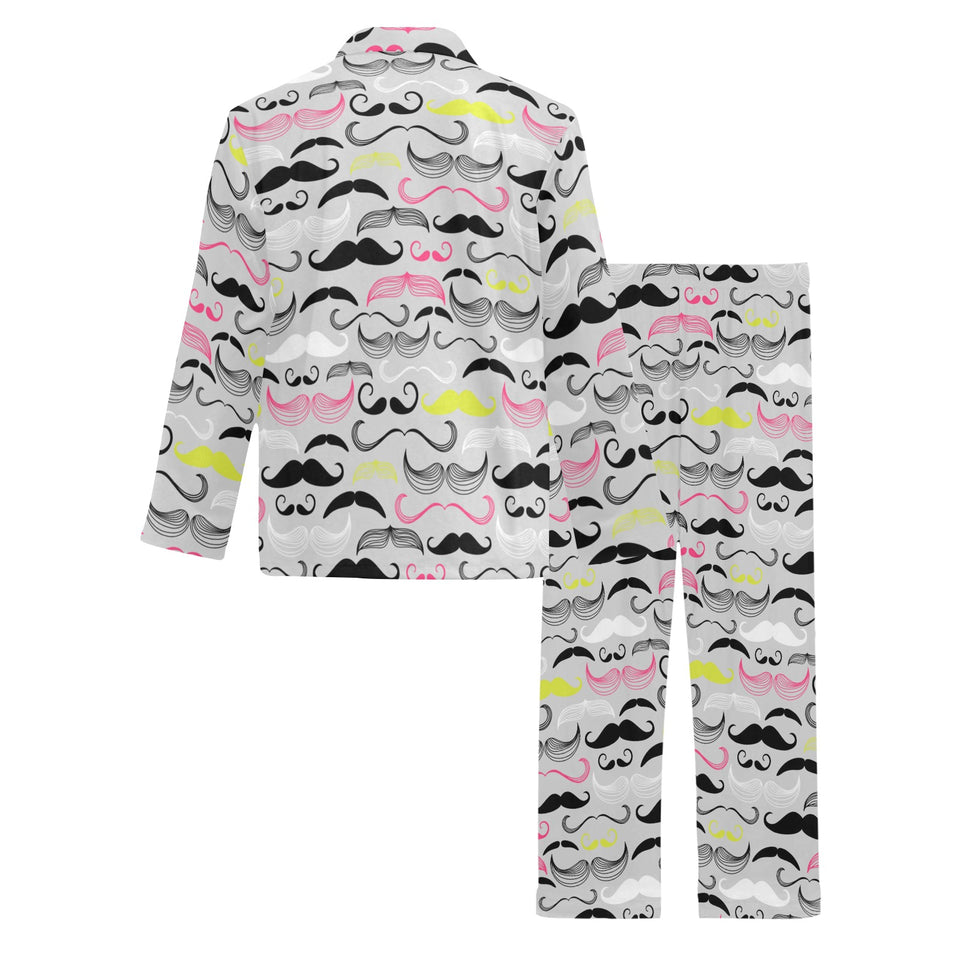 Mustache Beard Pattern Print Design 02 Men's Long Pajama Set