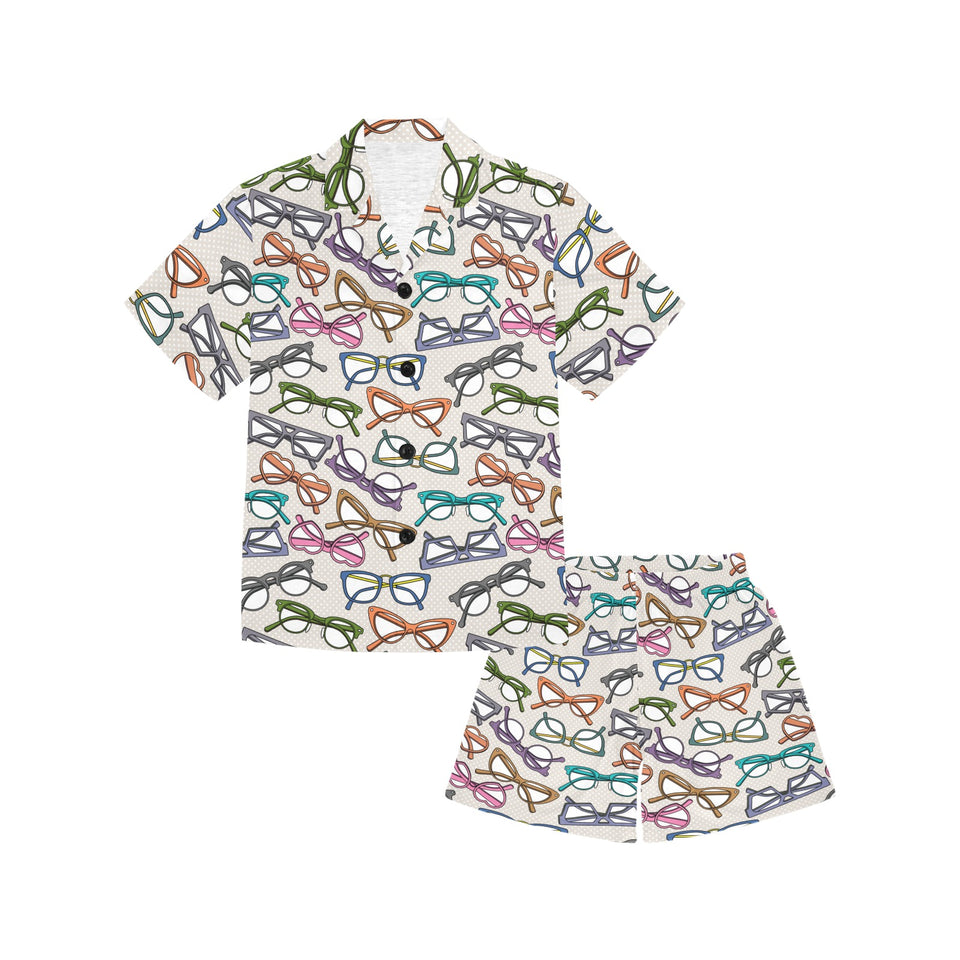 Sun Glasses Pattern Print Design 01 Kids' Boys' Girls' V-Neck Short Pajama Set