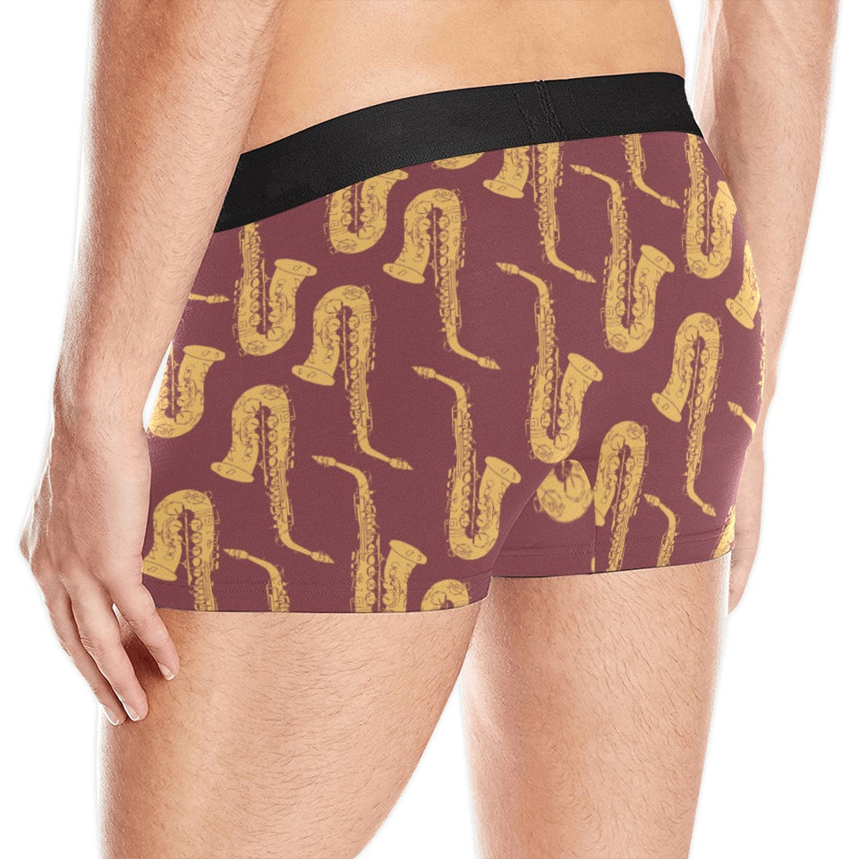 Hand drawn gold saxophone red background Men's All Over Print Boxer Briefs Men's Underwear