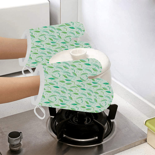 Green Peas Pattern Print Design 01 Heat Resistant Oven Mitts