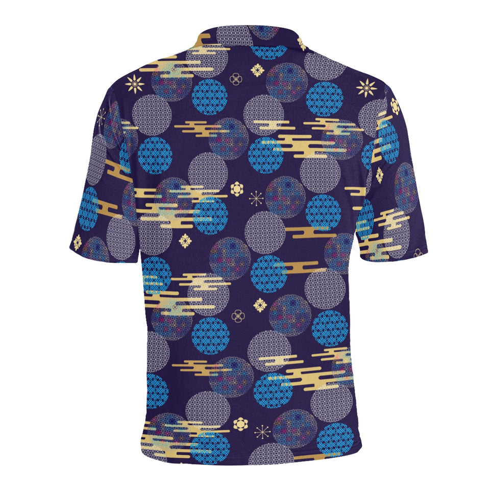Blue japanese pattern cloud wave flower Men's All Over Print Polo Shirt